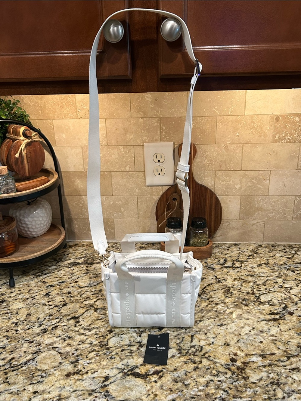 Kate Spade KM668 Kip Poo Puffy Mini Tote Crossbody In Optic White